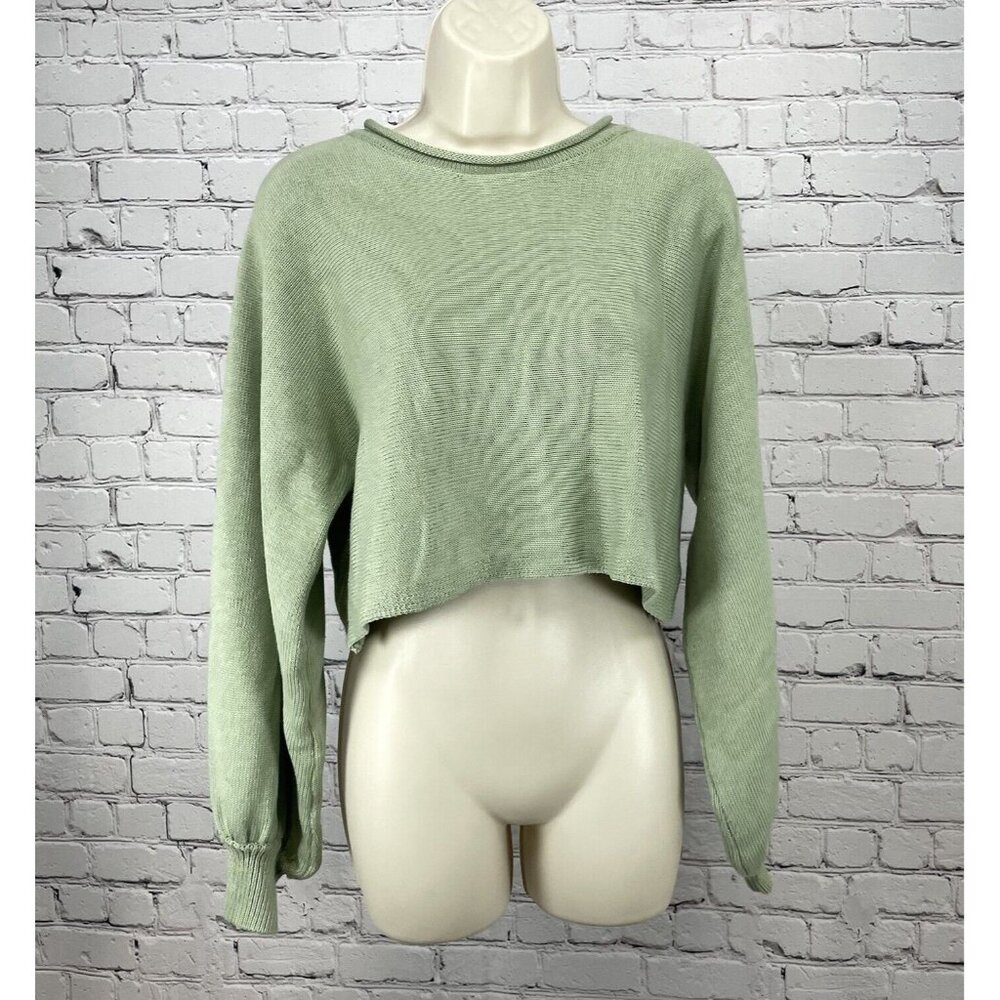 Princess Polly Green Chunky Knit Slouchy Cropped Balloon Sleeve Sweater XS/S